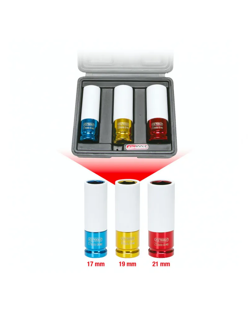 Jeu de douilles à chocs 1/2" pour jantes aluminium, 3 pcs (515.1005) - KSTools | Mongrossisteauto.com